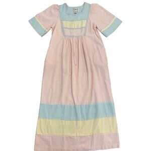 Vintage 80'S Saybury Pastel Seersucker Stripe Maxi Zip Up House Dress Robe Sz M